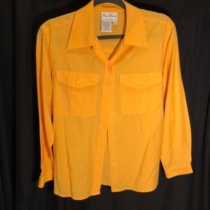 Long sleeve, button down, mustard colored shirt